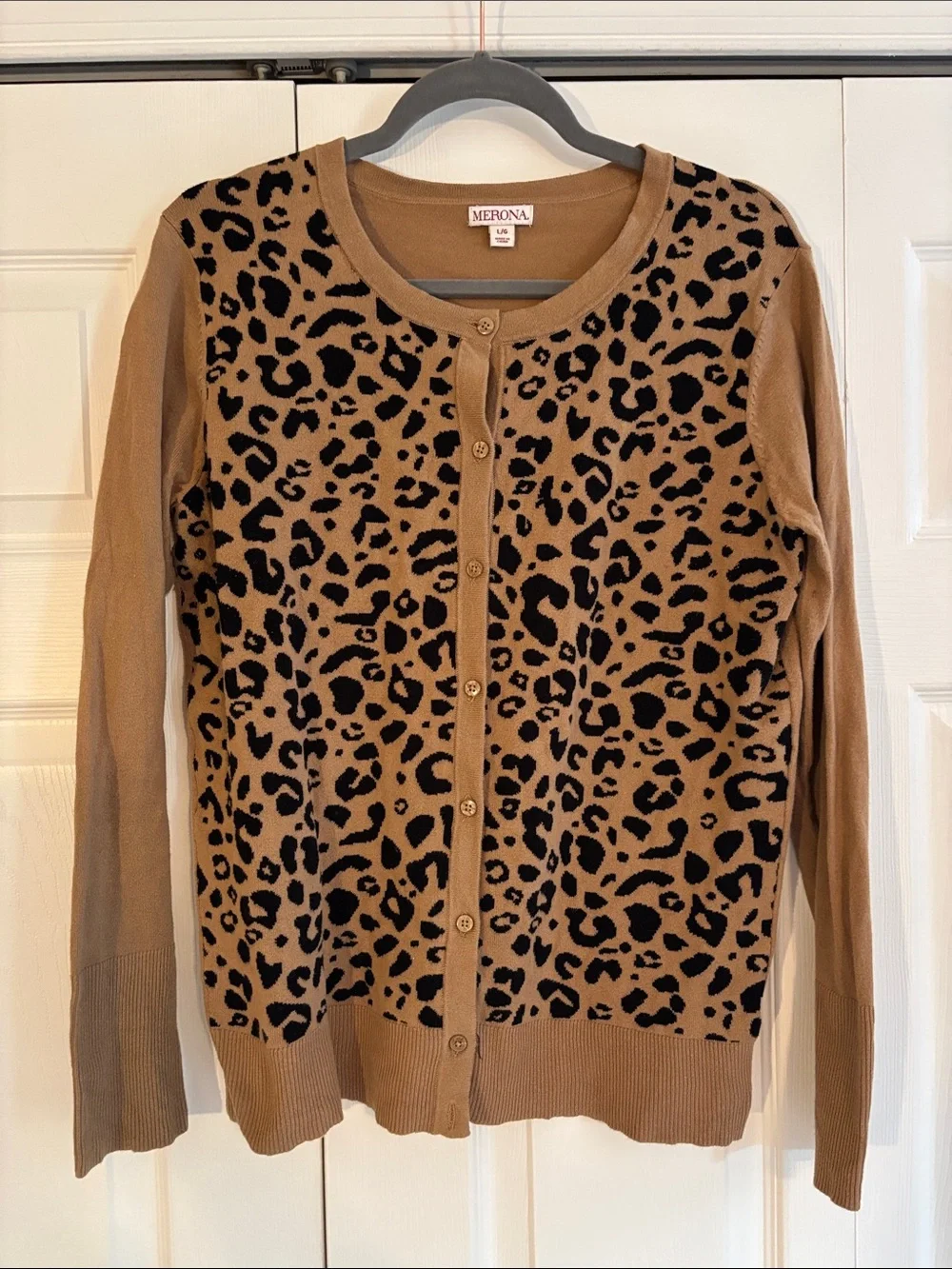 Merona Camel and Black Leopard Print Cardigan